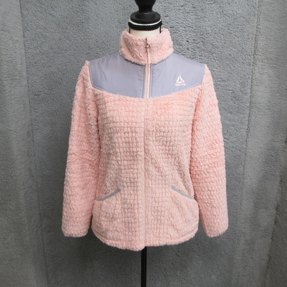 Reebok Sherpa Fleece Jacket Women L Pink Full Zip Cozy Plush Soft Girl Outdoor